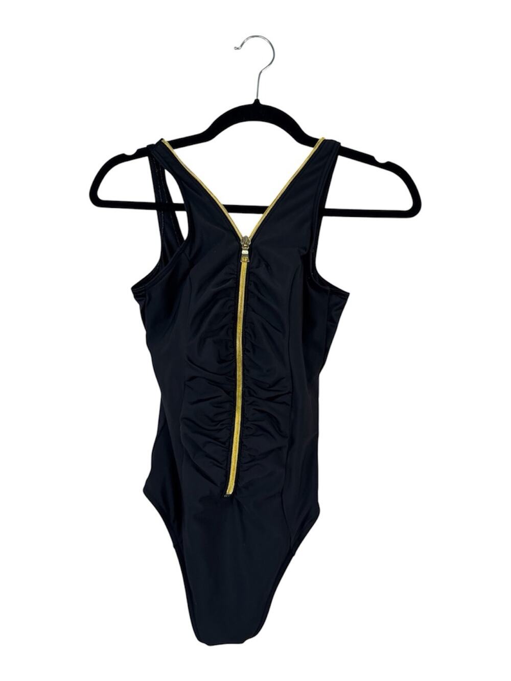 Miraclesuit Black Gold Zipper One Piece Swimsuit Womens XS Modest Classic Swim